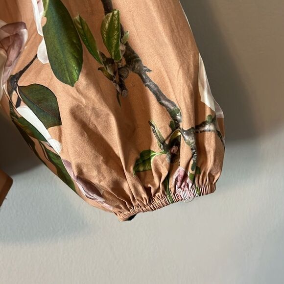 New! Express Floral Printed Pleated Peplum Top Blouse Puff Sleeve - Picture 6 of 16